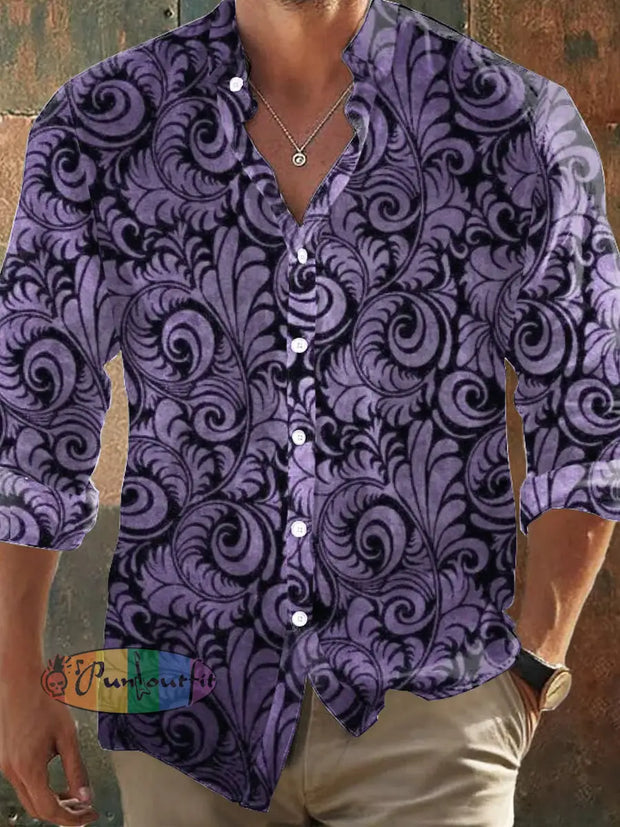 Men’s Gothic Flowers Style Print Casual Shirt Long Sleeve Colorful / S