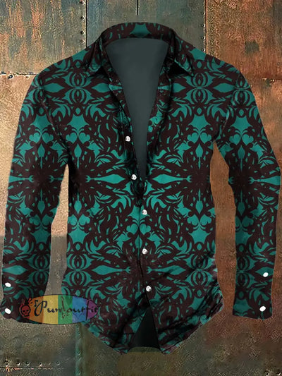 Men’s Gothic Printed Casual Long Sleeve Shirt As Picture / S