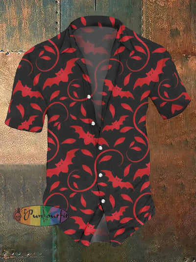 Men’s Halloween Bat Print Vacation Casual Shirt Red / S