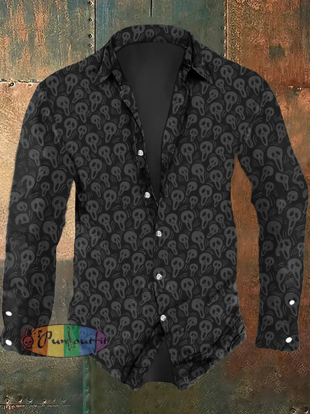 Men’s Halloween Print Casual Long Sleeve Shirt As Picture / S