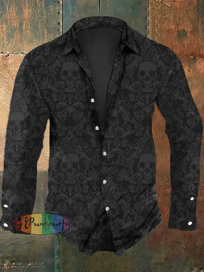 Men’s Halloween Skull Print Casual Long Sleeve Shirt As Picture / S