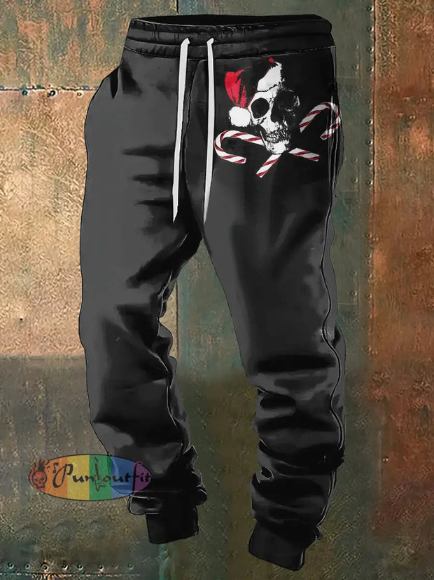 Men’s Happy Punk Christmas Print Sweatpants Black / S