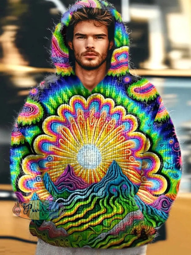 Men’s Hippie Art Illustration Print Casual Long Sleeve Sweater As Picture / S