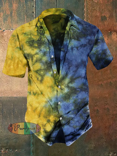 Men’s Hippie Color Style Tie-Dye Print Casual Shirt Colorful / S