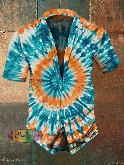 Men’s Hippie Color Style Tie-Dye Print Casual Shirt Colorful / S