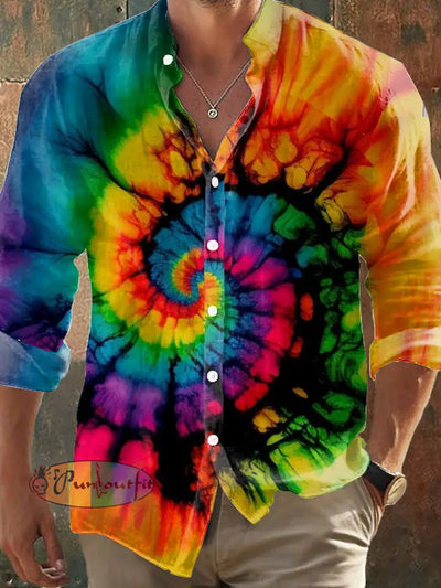 Men’s Hippie Colorful Gradient Mandala Art Printed Long Sleeve Shirt / S