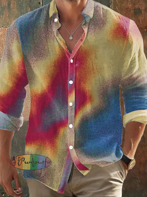 Men’s Hippie Colorful Tie-Dye Print Long Sleeve Shirt / S