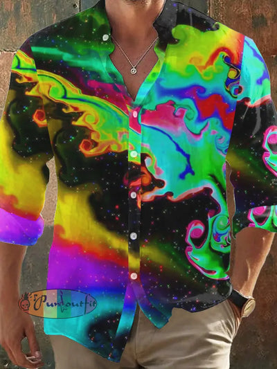 Men’s Hippie Style 3D Magic Print Long Sleeve Shirt Colorful / S