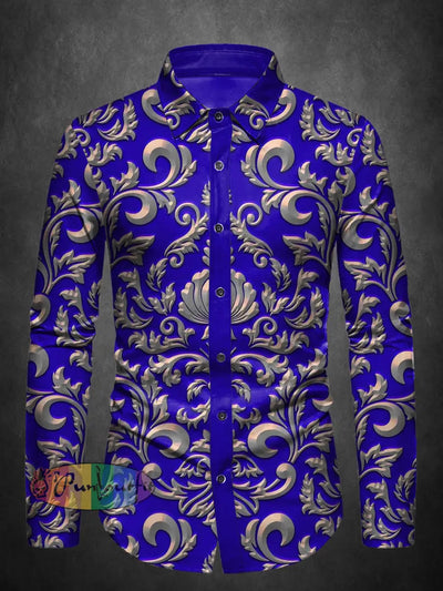 Men’s ice cream Cotton Summer Casual Beach Luxury Patterns Shirt long Sleeve Royal Blue / S