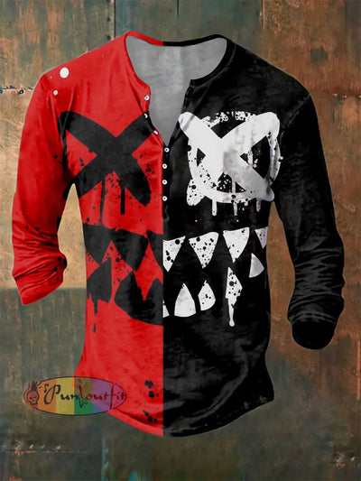 Men’s ice cream Cotton Summer Casual Beach Shirt long Sleeve Black-Red / S