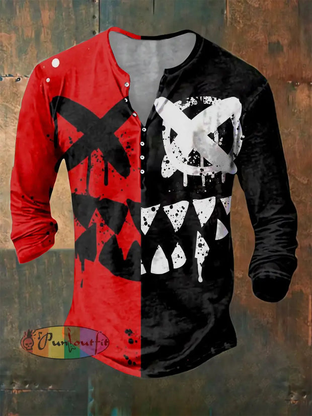 Men’s ice cream Cotton Summer Casual Beach Shirt long Sleeve Black-Red / S