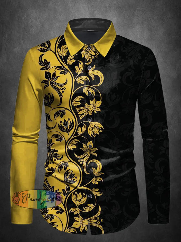 Men’s ice cream Cotton Summer Casual Beach Shirt long Sleeve Black-Yellow / S