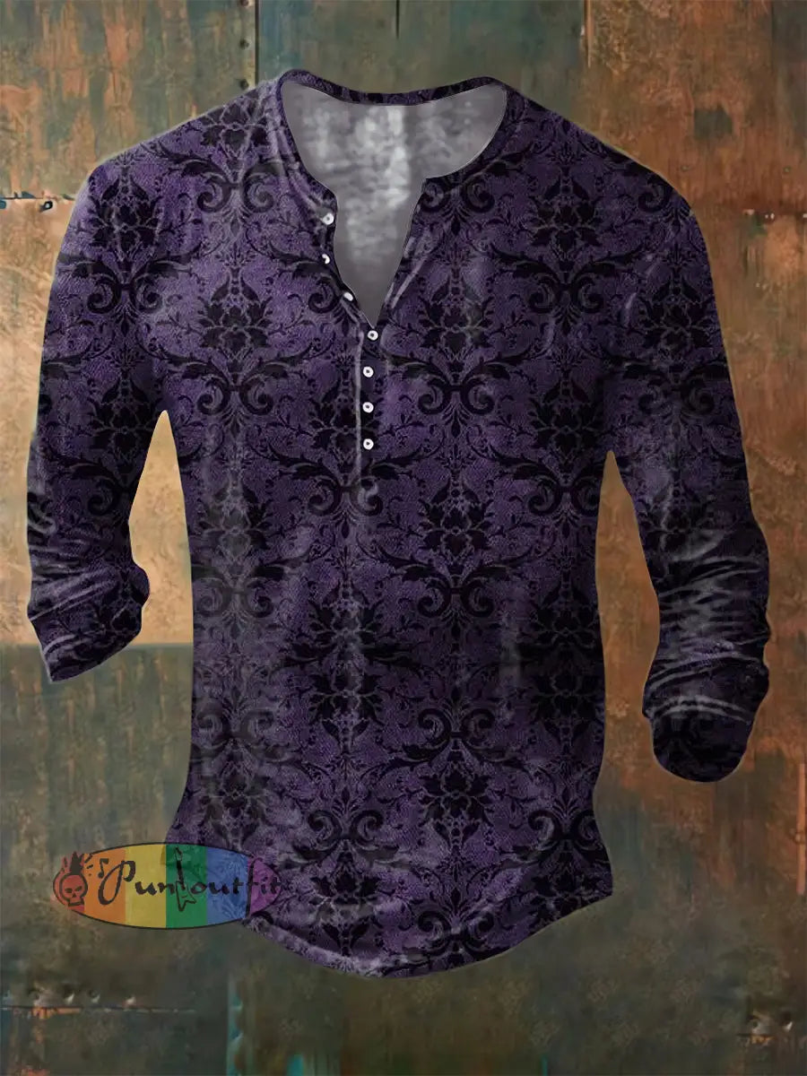 Men’s ice cream Cotton Summer Casual Beach Shirt long Sleeve Deep Purple / S