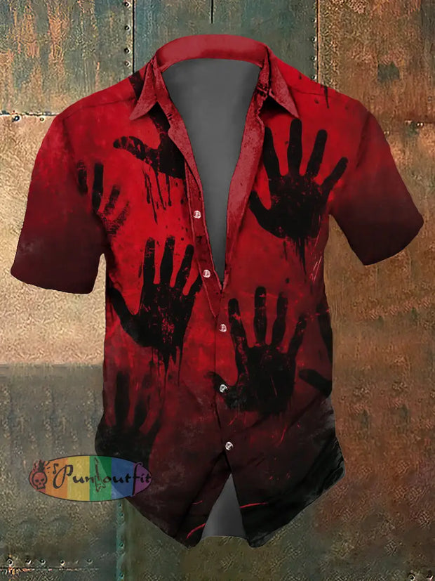 Men’s ice cream Cotton Summer Casual Beach Shirt Short Sleeve Black-Red / S