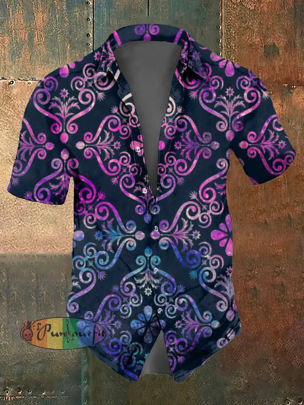 Men’s ice cream Cotton Summer Casual Beach Shirt Short Sleeve Deep Purple / S