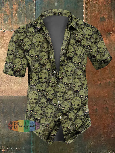 Men’s ice cream Cotton Summer Casual Beach Shirt Short Sleeve Olive Green / S