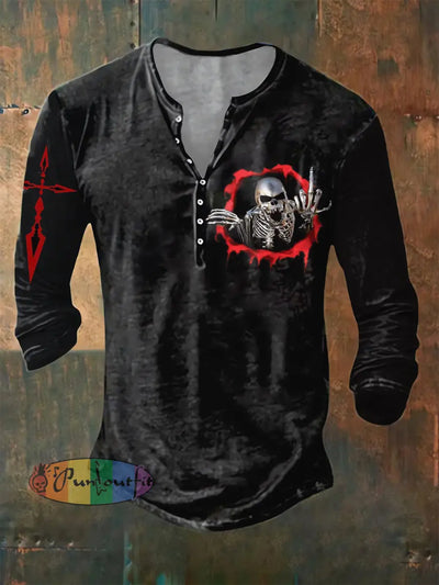 Men’s ice cream Cotton Summer Casual Beach Skull print Shirt long Sleeve Black / S