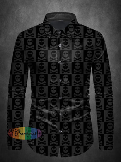 Men’s ice cream Cotton Summer Casual Beach Skull Print Shirt long Sleeve Black / S