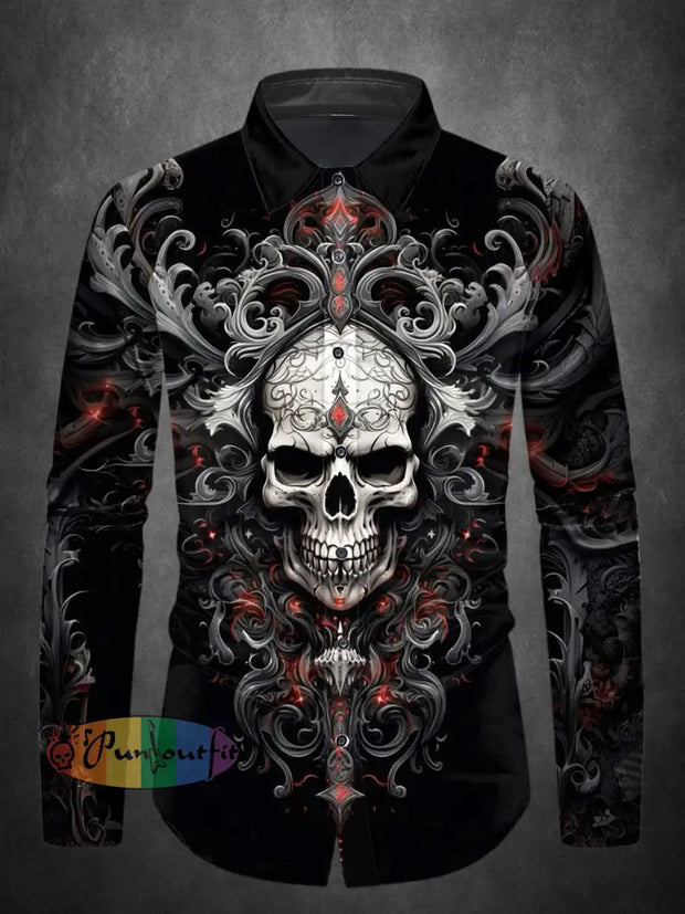 Men’s ice cream Cotton Summer Casual Beach Skull Print Shirt long Sleeve Black / S