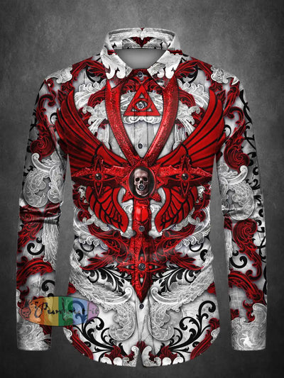 Men’s ice cream Cotton Summer Casual Beach Skull Print Shirt long Sleeve Red / S