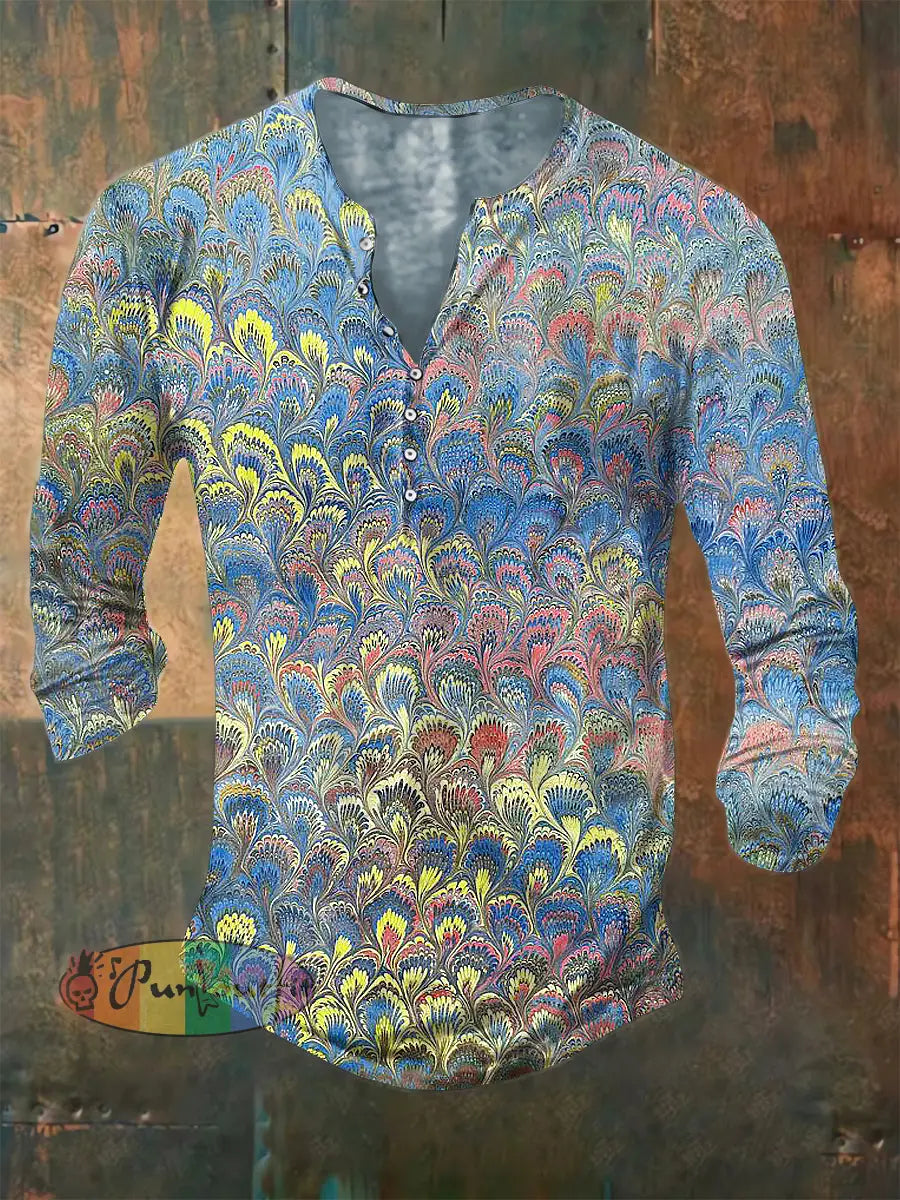 Men’s ice cream Cotton Summer Casual Colorful Print Beach Shirt long Sleeve Light Blue / S