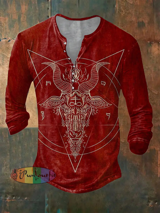 Men’s ice cream Cotton Summer Casual Sheep Head Print Beach Shirt long Sleeve Red / S