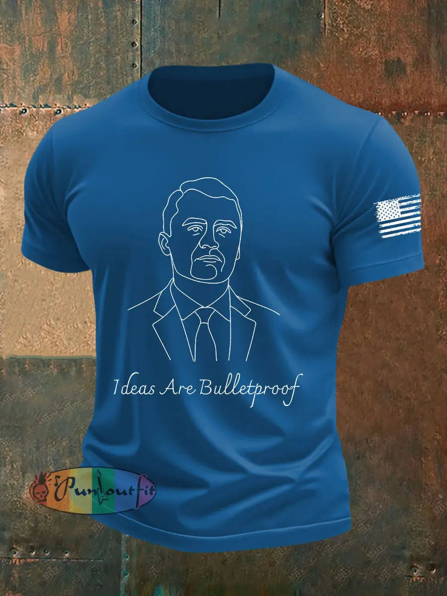 Men’s Ideas Are Bulletproof Printed Casual T-shirt Blue / S