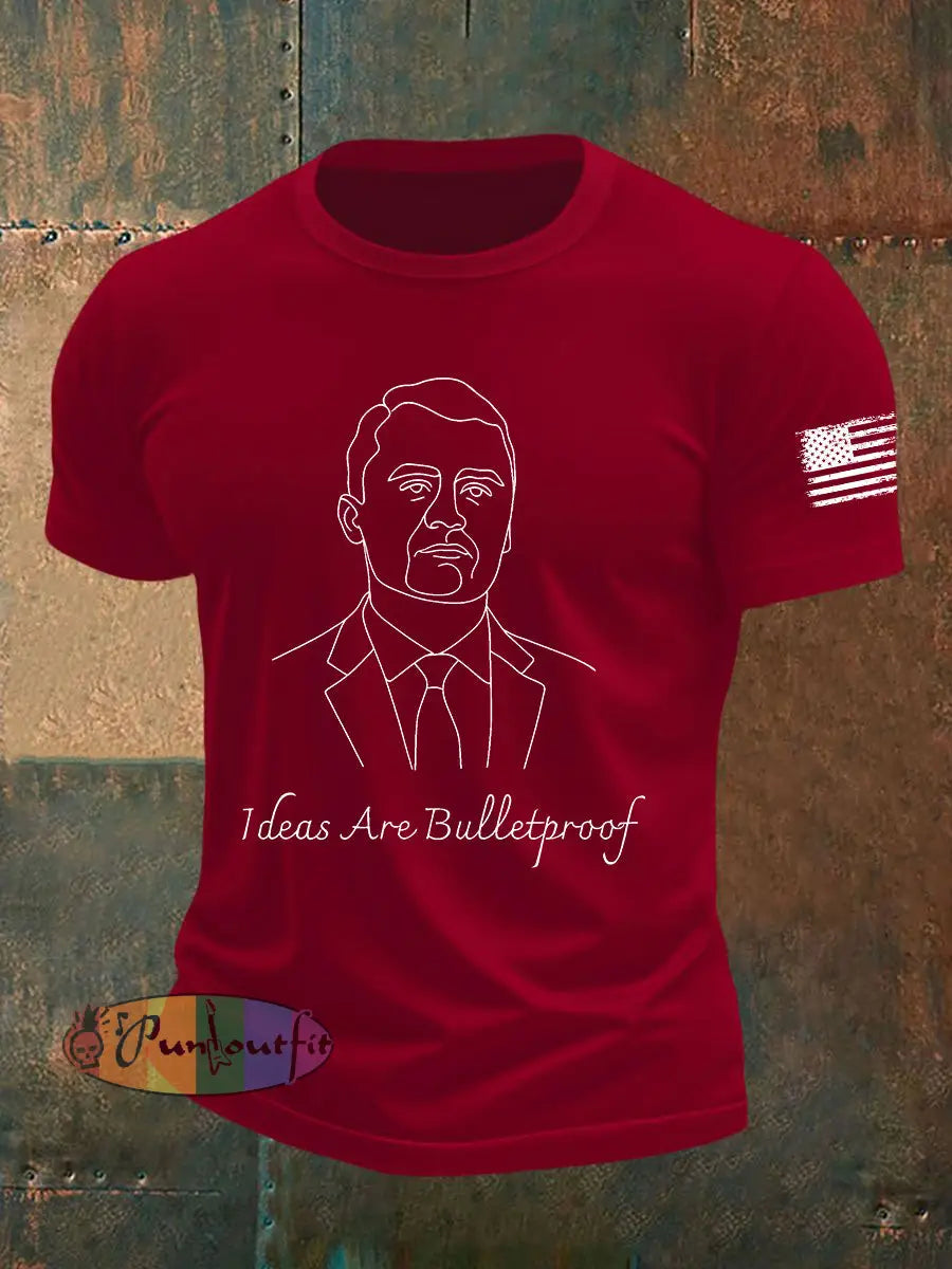 Men’s Ideas Are Bulletproof Printed Casual T-shirt Deep Red / S