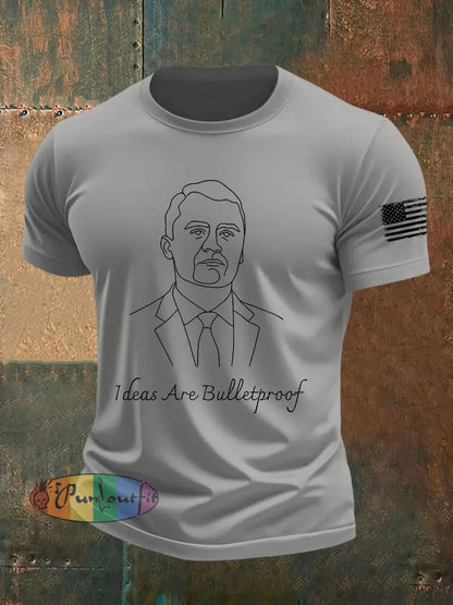 Men’s Ideas Are Bulletproof Printed Casual T-shirt Light Gray / S