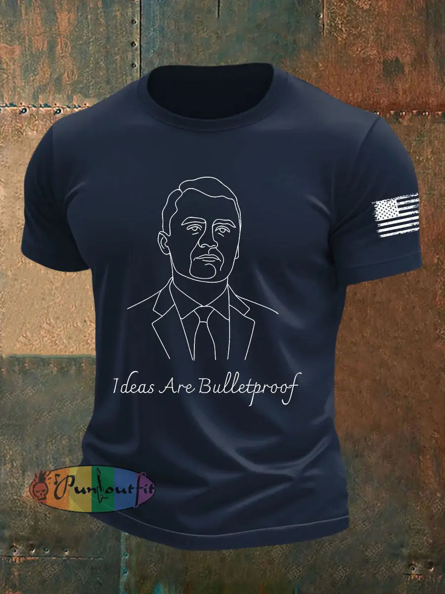Men’s Ideas Are Bulletproof Printed Casual T-shirt Navy Blue / S
