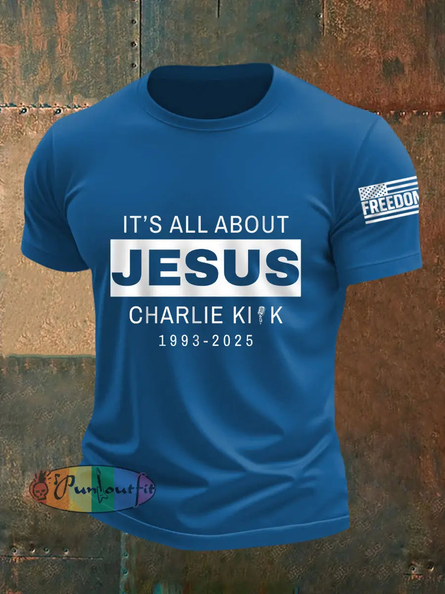Men’s It’s All About Jesus R.I.P Charlie Kirk Tee Blue / S