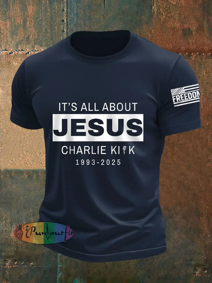 Men’s It’s All About Jesus R.I.P Charlie Kirk Tee Navy Blue / S