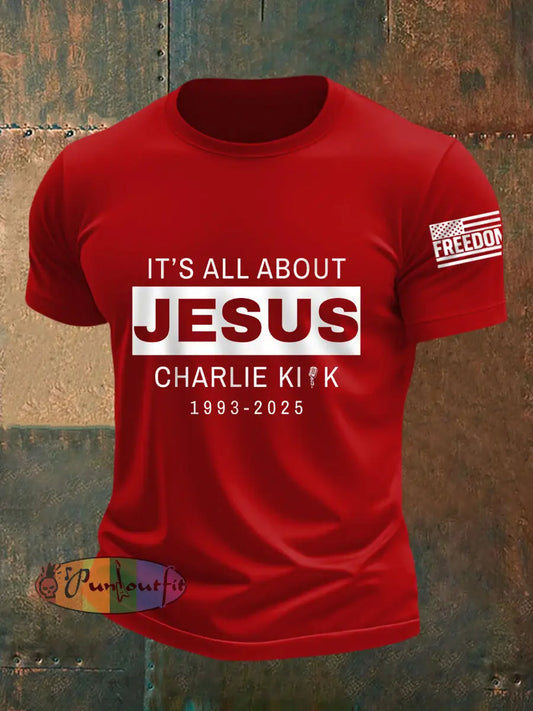 Men’s It’s All About Jesus R.I.P Charlie Kirk Tee Pure Red / S