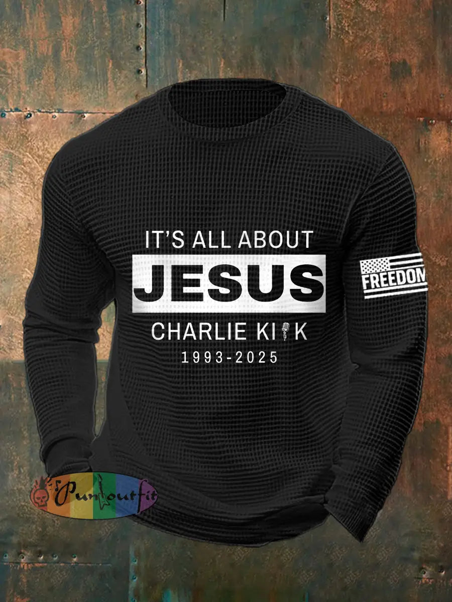 Men’s It’s All About Jesus R.I.P Charlie Kirk Waffle Top Black / S