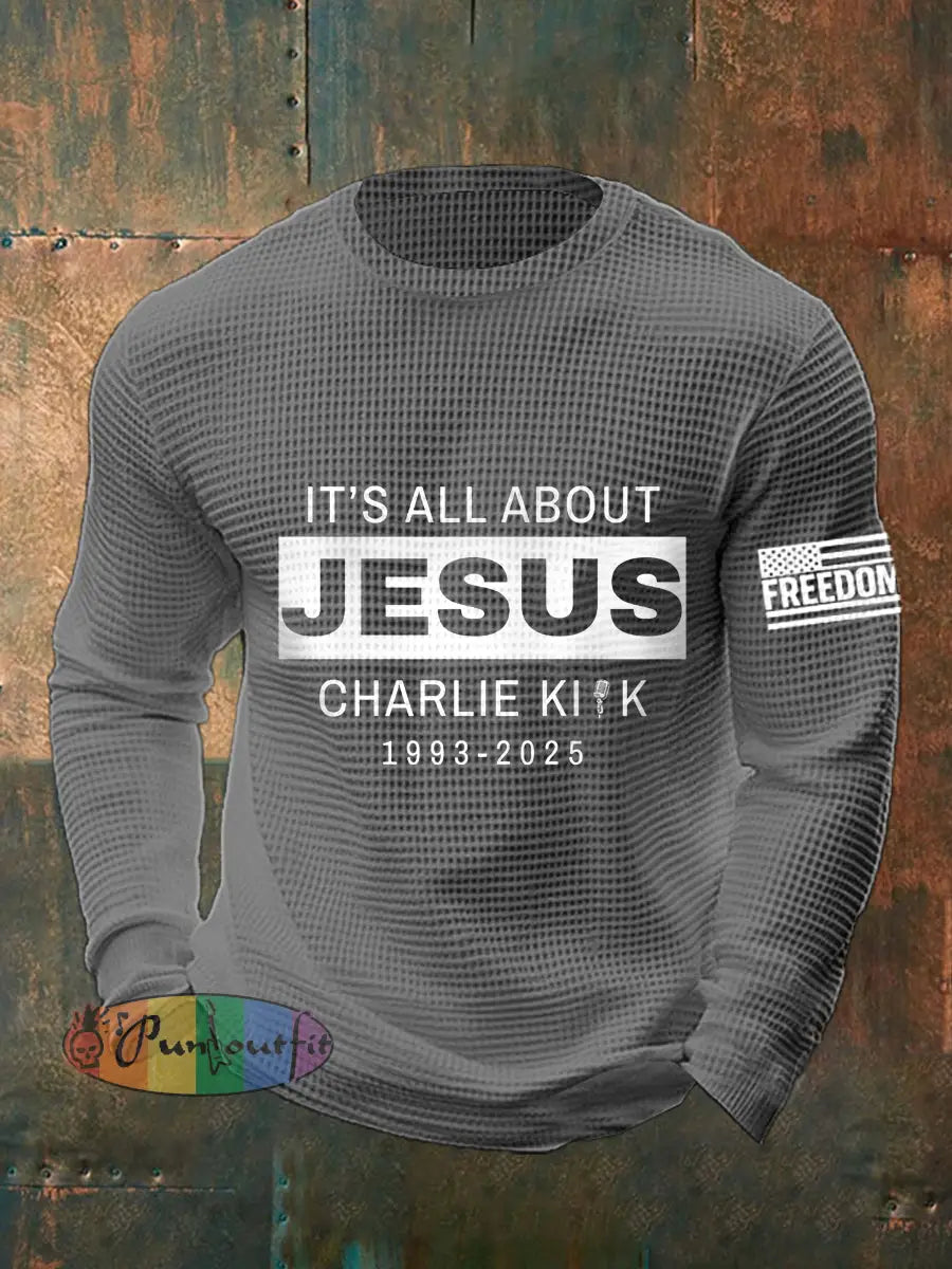 Men’s It’s All About Jesus R.I.P Charlie Kirk Waffle Top Gray / S