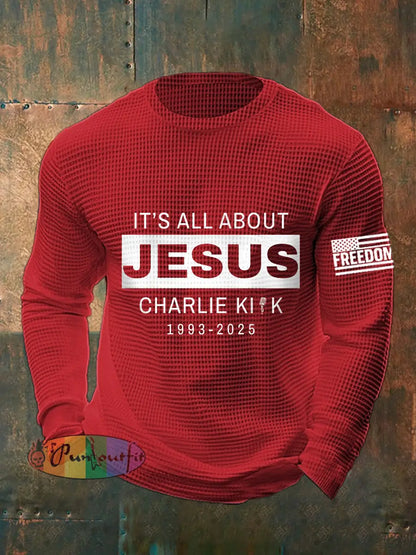 Men’s It’s All About Jesus R.I.P Charlie Kirk Waffle Top Red / S