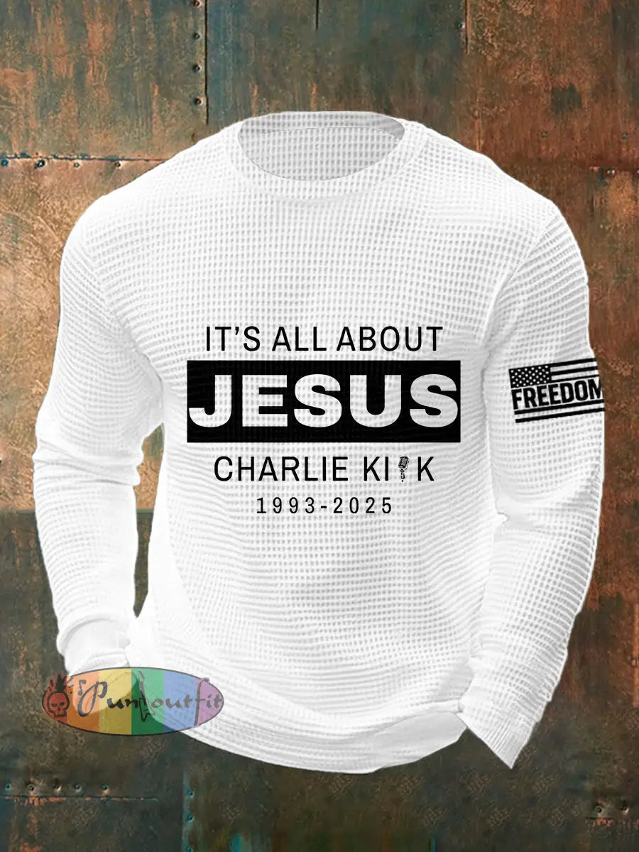 Men’s It’s All About Jesus R.I.P Charlie Kirk Waffle Top White / S