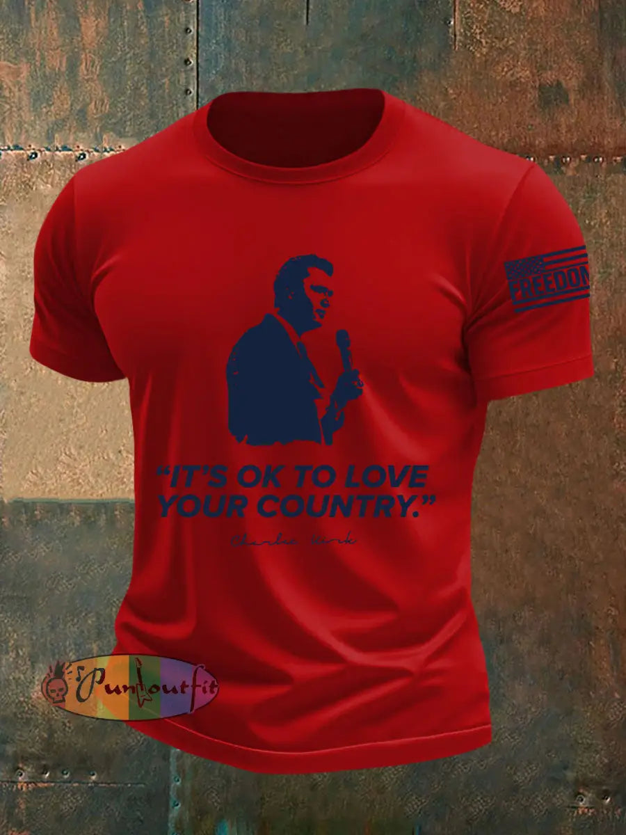 Men’s It’s Ok To Love Your Country R.I.P Charlie Kirk Tee Pure Red / S
