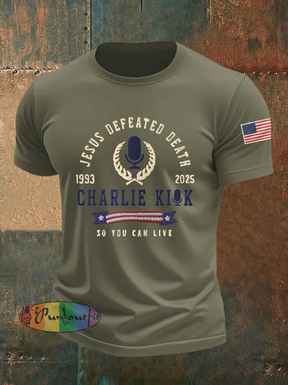 Men’s Jesus Defeated Death So You Can Live R.I.P Charlie Kirk Tee Army Green / S