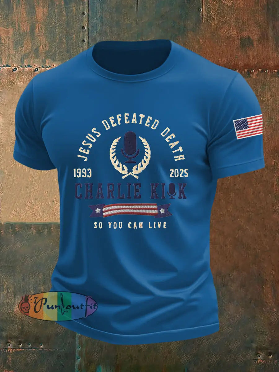 Men’s Jesus Defeated Death So You Can Live R.I.P Charlie Kirk Tee Blue / S