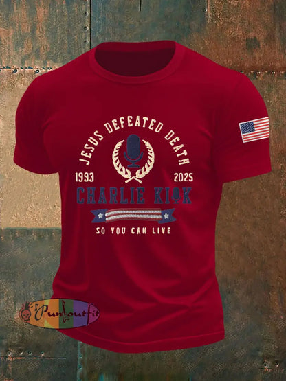 Men’s Jesus Defeated Death So You Can Live R.I.P Charlie Kirk Tee Deep Red / S