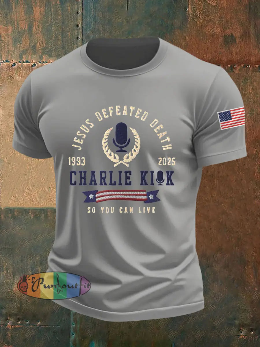 Men’s Jesus Defeated Death So You Can Live R.I.P Charlie Kirk Tee Light Gray / S