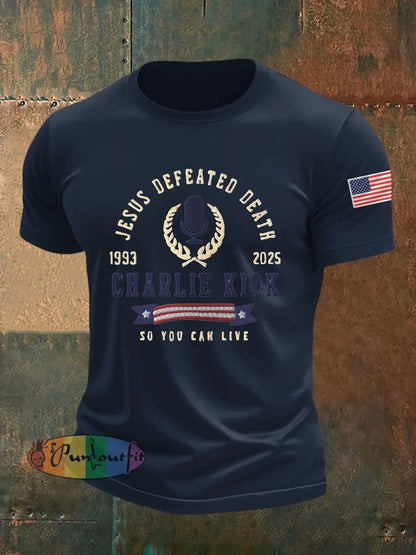 Men’s Jesus Defeated Death So You Can Live R.I.P Charlie Kirk Tee Navy Blue / S