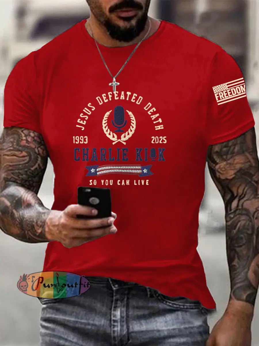 Men’s Jesus Defeated Death So You Can Live R.I.P Charlie Kirk Tee Pure Red / S