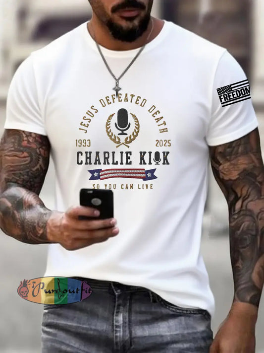 Men’s Jesus Defeated Death So You Can Live R.I.P Charlie Kirk Tee White / S