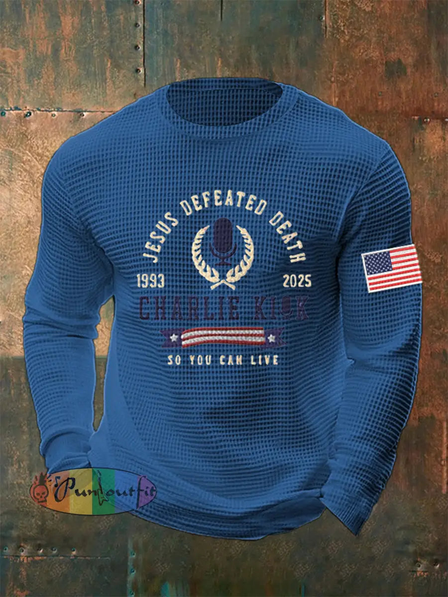 Men’s Jesus Defeated Death So You Can Live R.I.P Charlie Kirk Top Blue / S