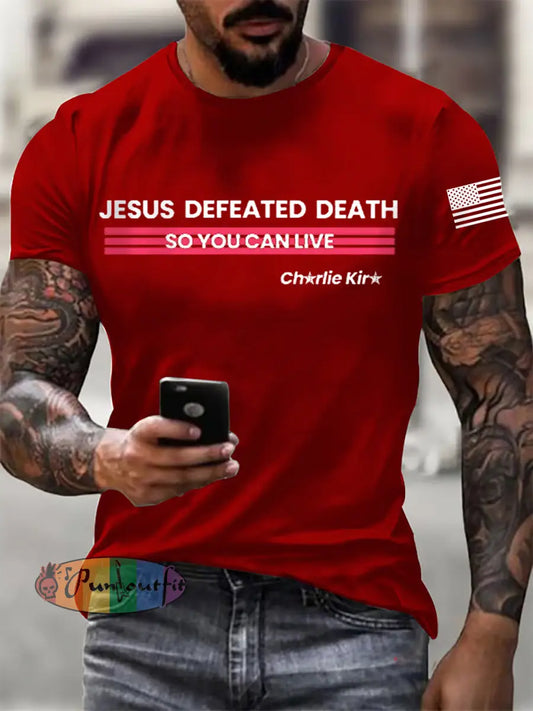 Men’s Jesus Defeated Death So You Can Live R.I.P Charlie T-shirt Pure Red / S