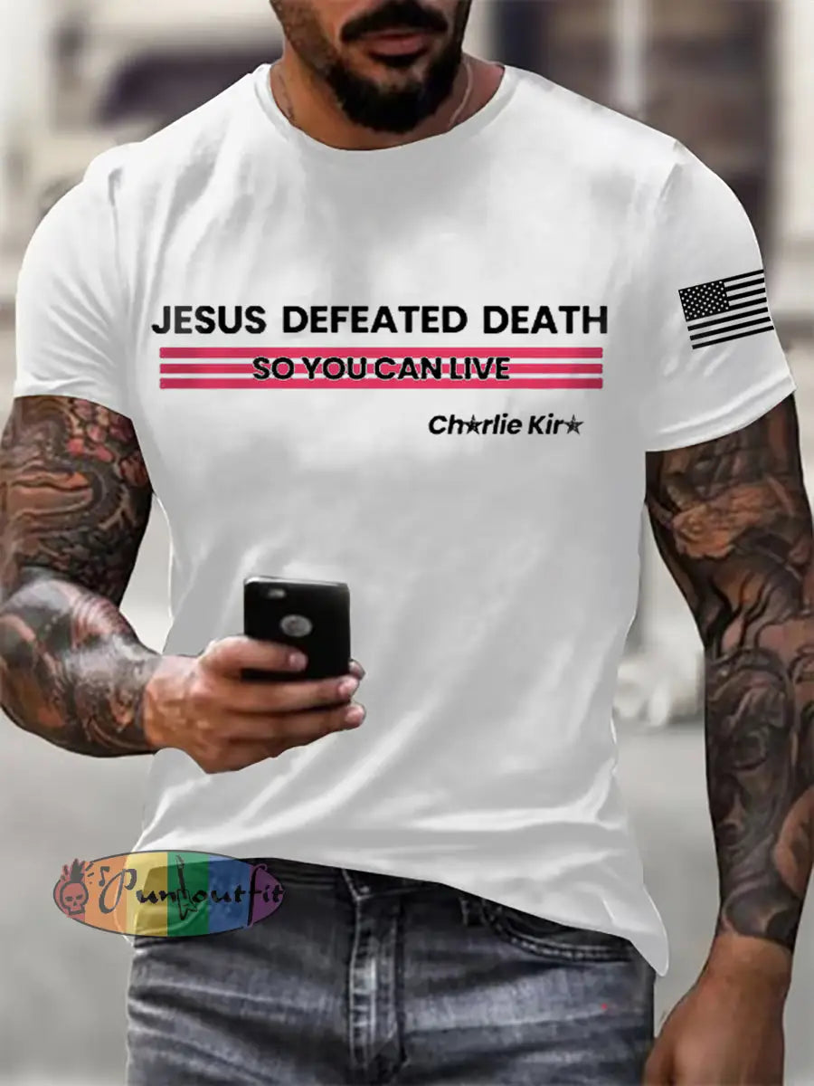 Men’s Jesus Defeated Death So You Can Live R.I.P Charlie T-shirt White / S