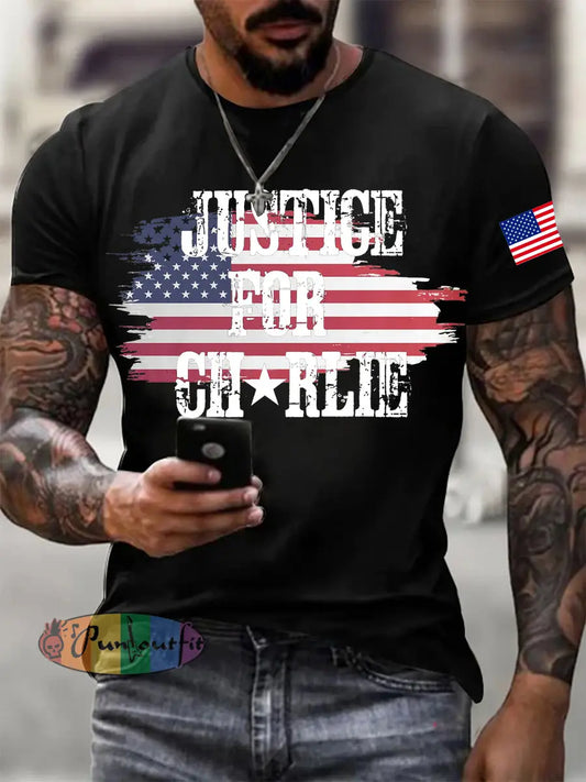 Men’s Justice For Charlie Kirk Printed T-shirt Black / S