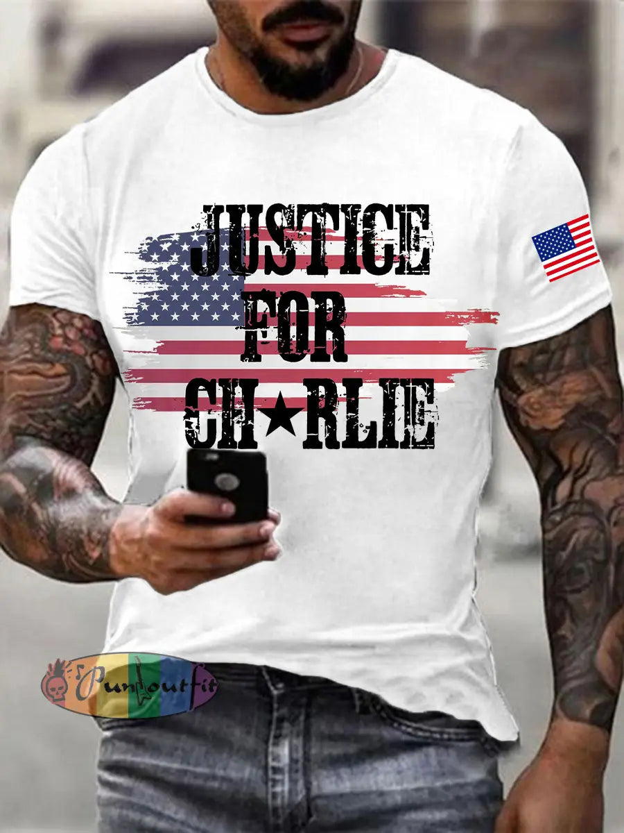 Men’s Justice For Charlie Kirk Printed T-shirt White / S